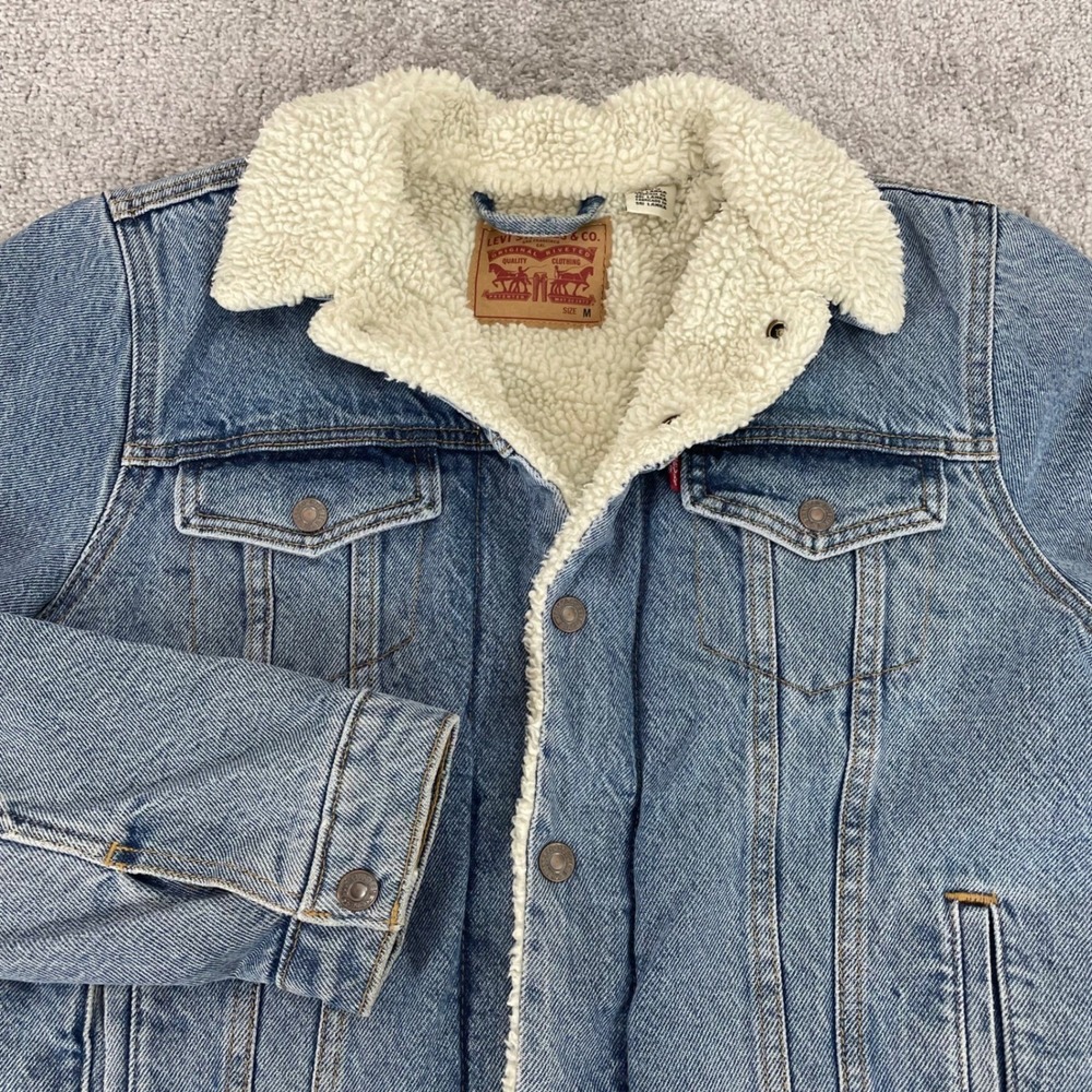Levis Sherpa Lined Trucker Jacket Womens Medium Denim Jean Western